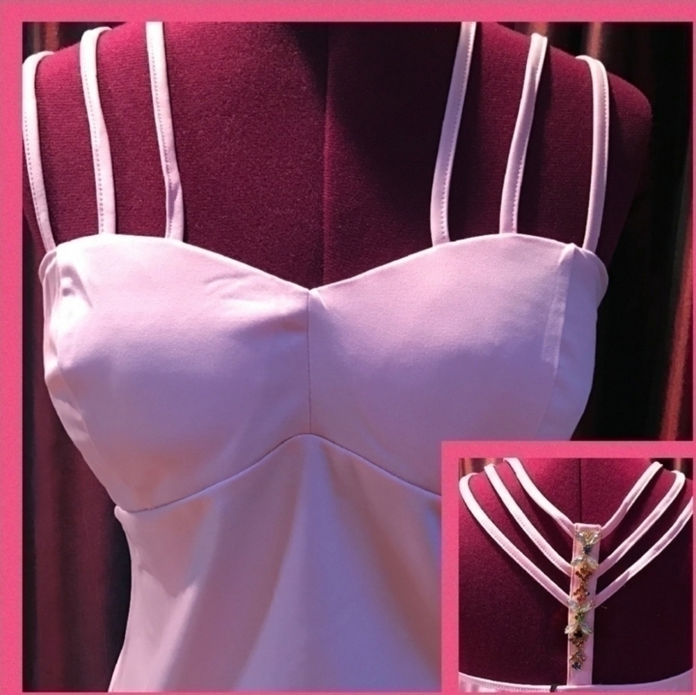 New Jeweled Camisole Style Top Unique Spaghetti Straps Pink S M L Dressy - Picture 3 of 7